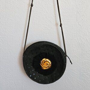 Lanvin – Vintage Round Suede Purse with Gold Rosette